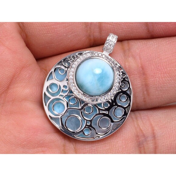 LARIMAR NECKLACE, ZIRCON Necklace, 925 Sterling Silver Necklace - Picture 1 of 9